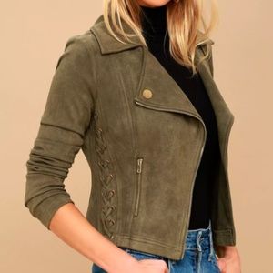 ORSON OLIVE GREEN VEGAN SUEDE LACE-UP MOTO JACKET